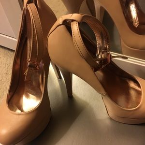 Rose Gold high heels with double strap